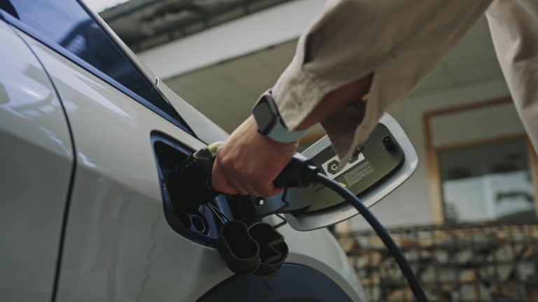 Professional installation of a modern EV charging station equipment layout
